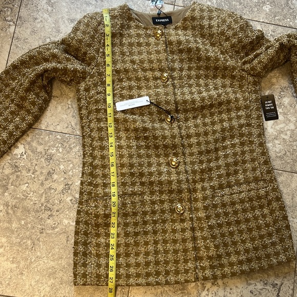 SOLD EXPRESS long tweed blazer metallic bronze gold tan worn by celebrity - Picture 15 of 17